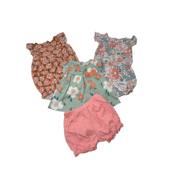 Girl's‎ - 2 Floral Print Outfits, Peach Shorts, Green Floral Shirt - Size 18 M - Picture 1 of 8